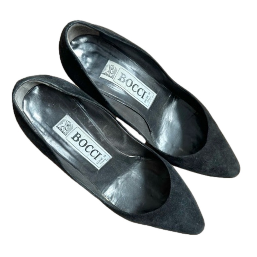 Vintage 80's Bocci Black Suede Pumps Shoes Made In Italy - Size 37.5 EU - Picture 2 of 16